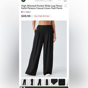 Halara High Waisted Pocket Wide Leg Flowy Solid Palazoo Casual Linen-Feel Pants